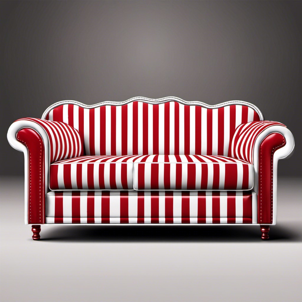 solid red and white striped couch