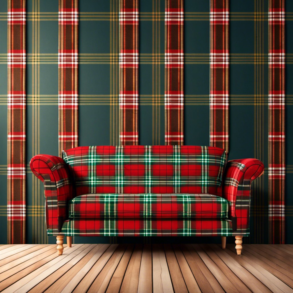 tartan plaid sofa with wooden legs