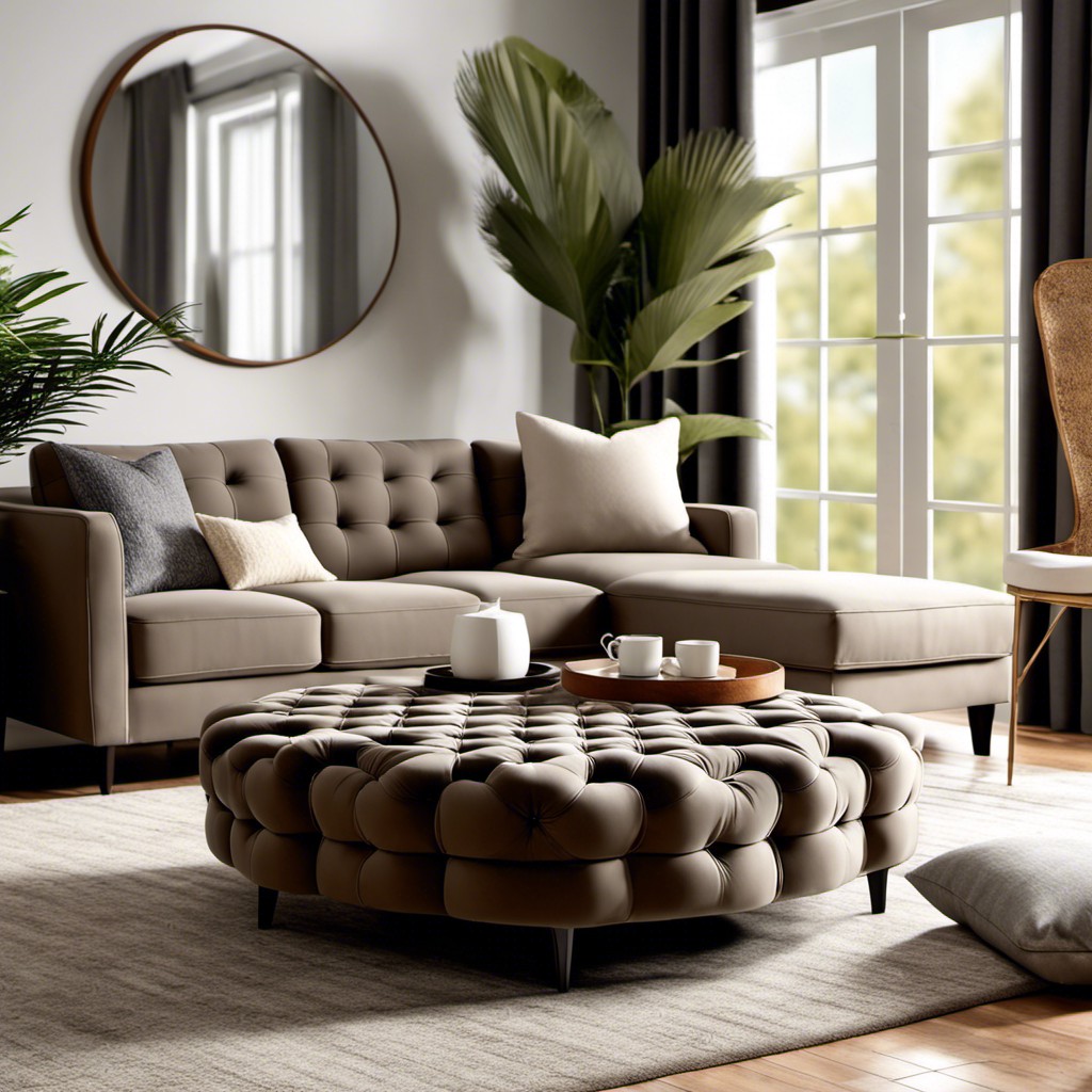 tufted grey brown ottoman coffee table