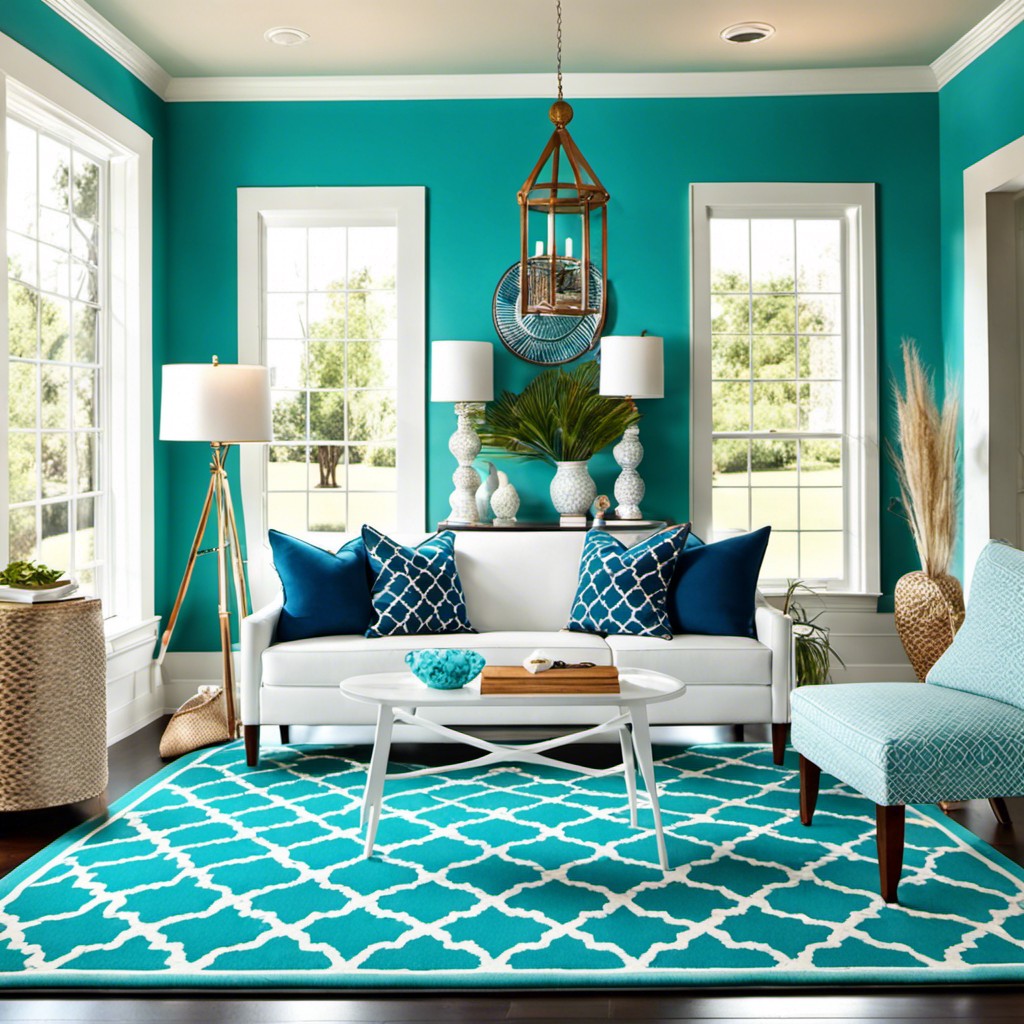 turquoise and white trellis rug