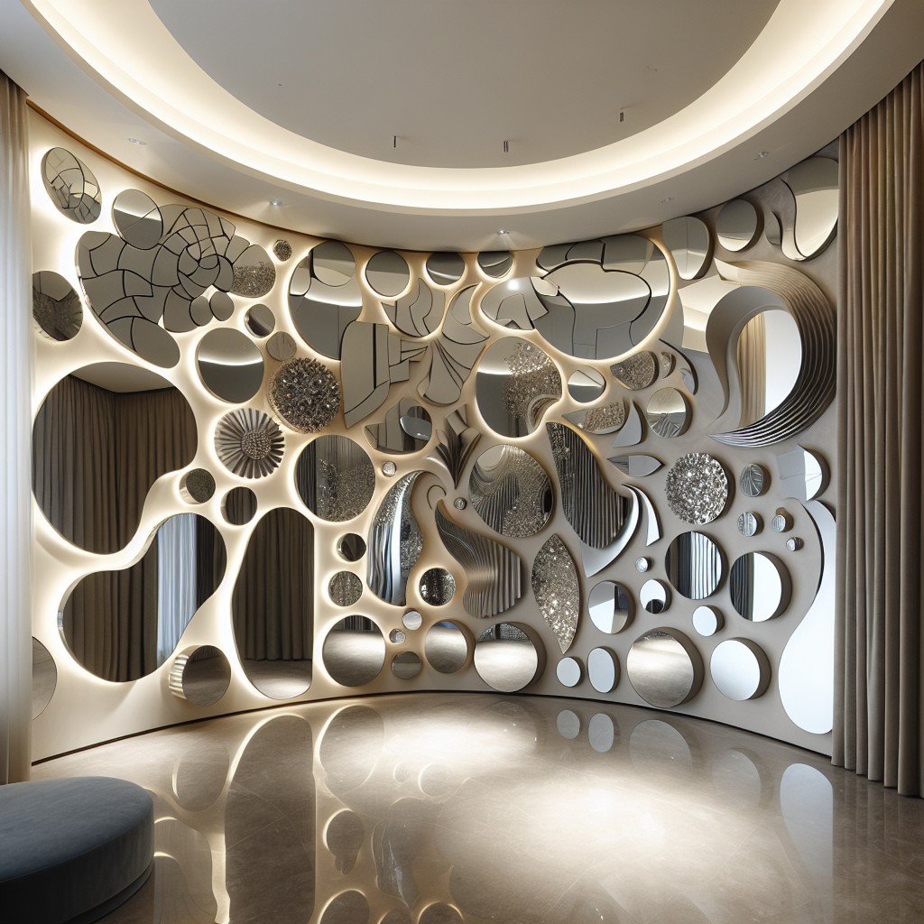use of mirrors on curved walls to create depth