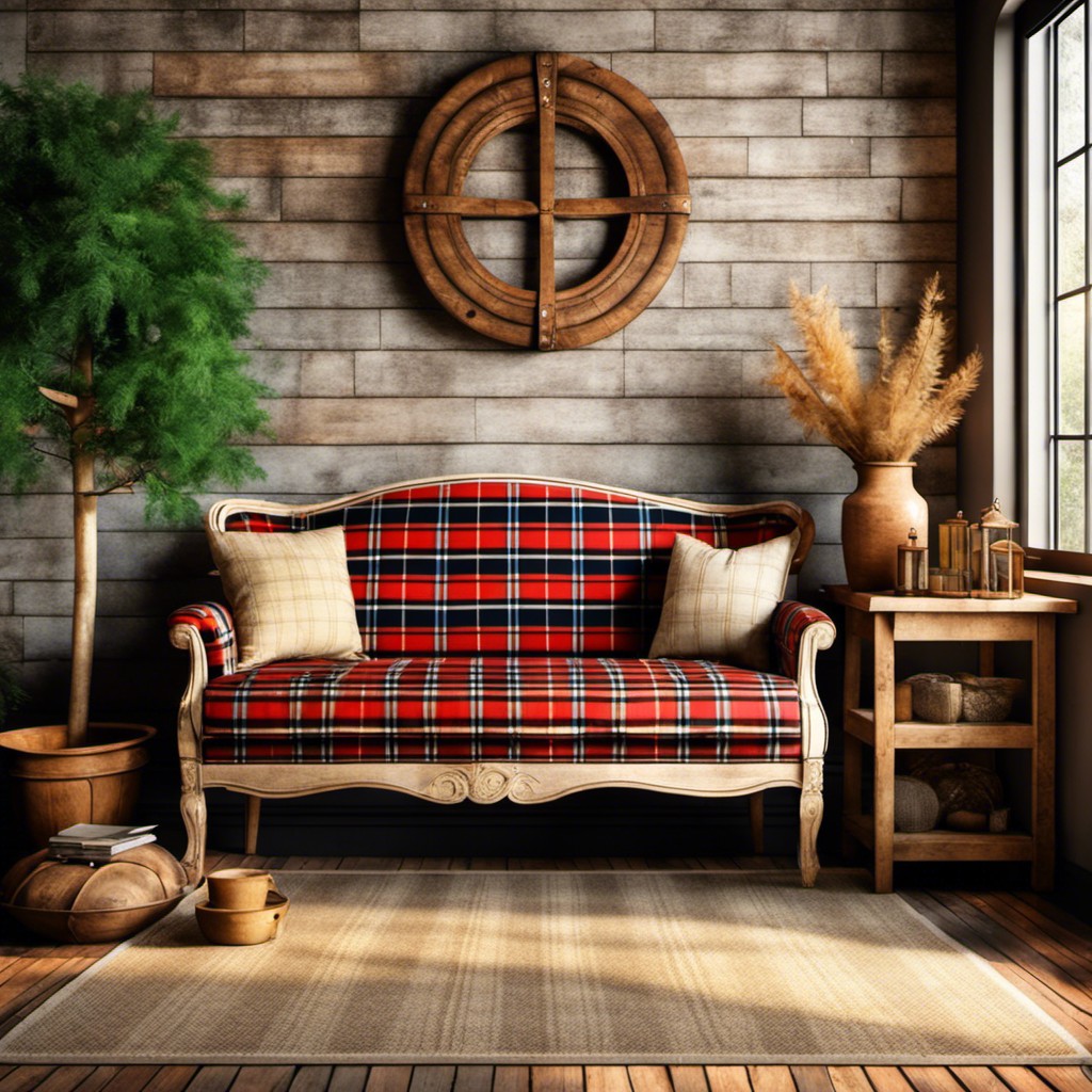 vintage plaid sofa for a rustic decor