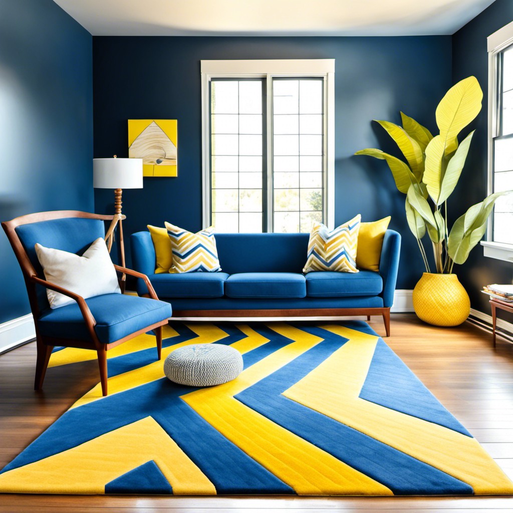 yellow and blue chevron rug