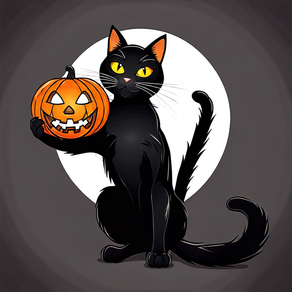 a black cat with a halloween balloon