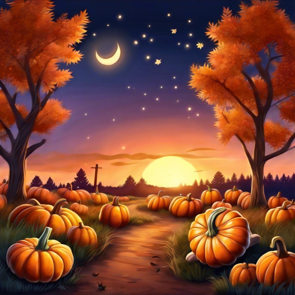 a cozy pumpkin patch at twilight