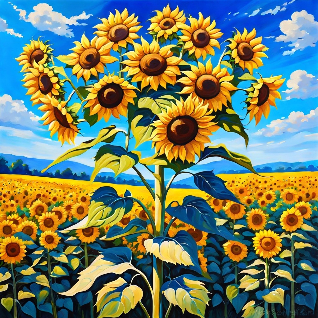 a field of sunflowers with a blue sky