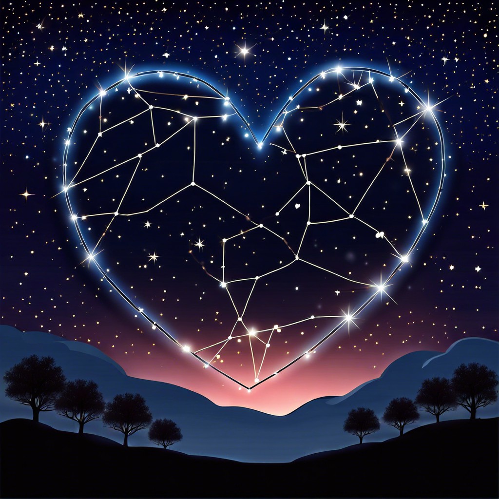 a heart shaped constellation in a starry night sky