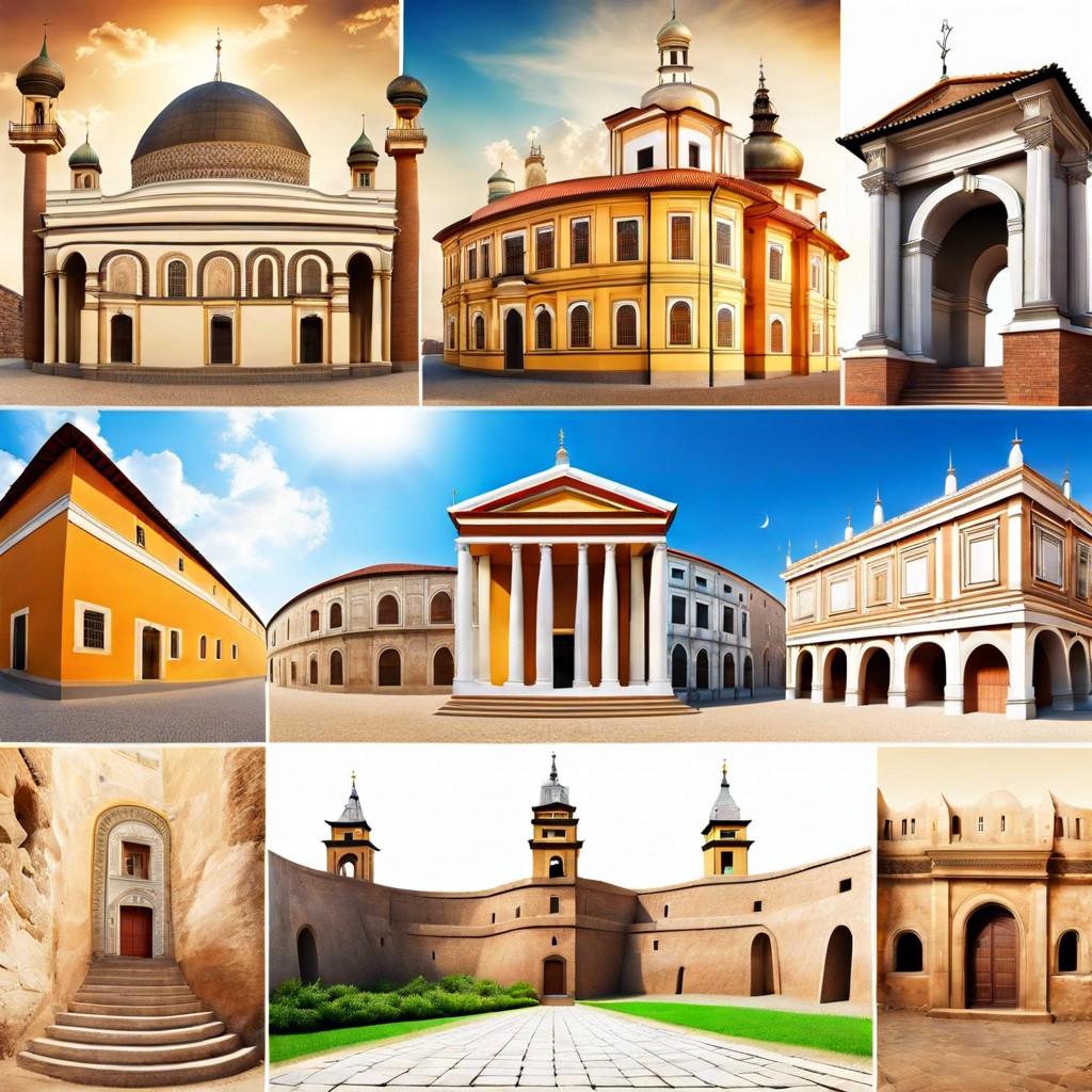 a panoramic view of historical architecture from different cultures