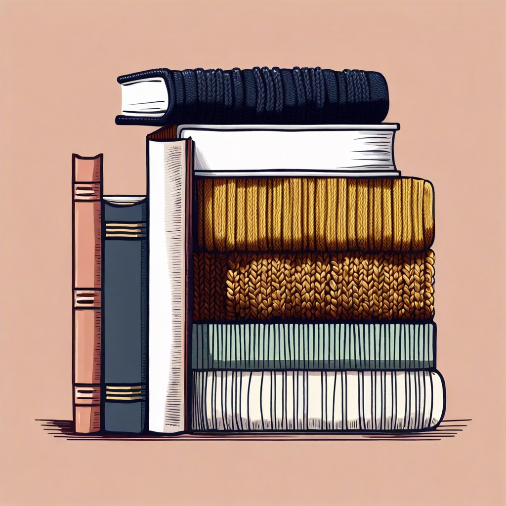 a stack of fashionably worn books with a sweater