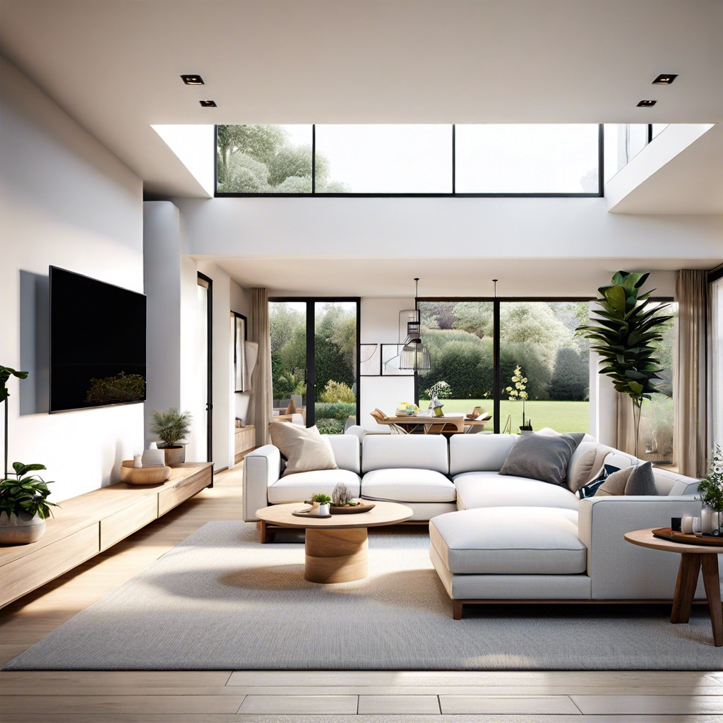 a white modular sofa shaping the flow in an open plan space