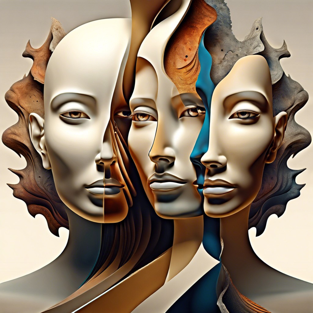 abstract faces layers of distorted morphing faces