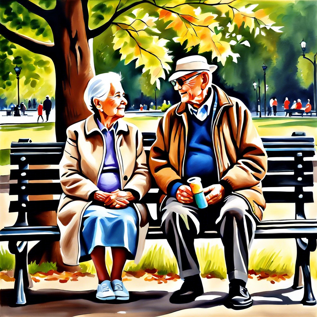 aged couples on a park bench