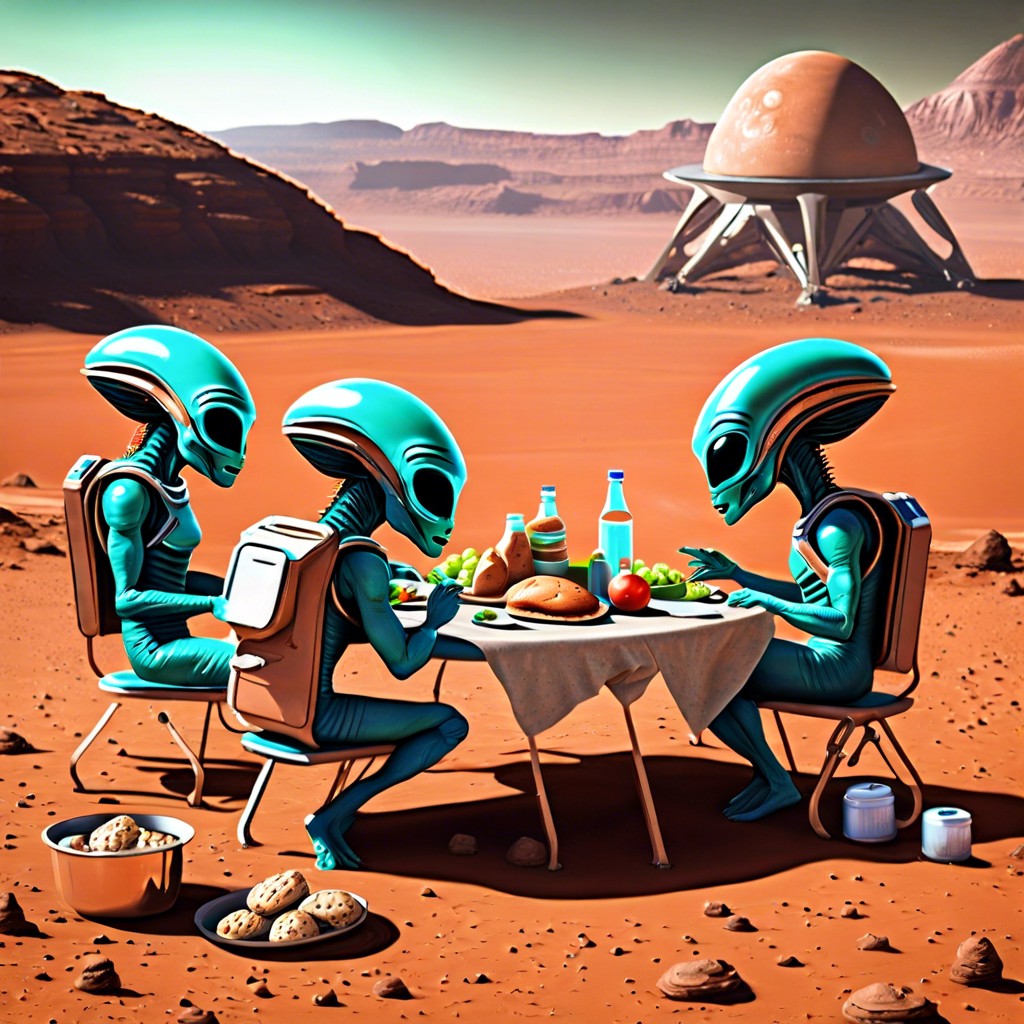 aliens having a picnic on mars