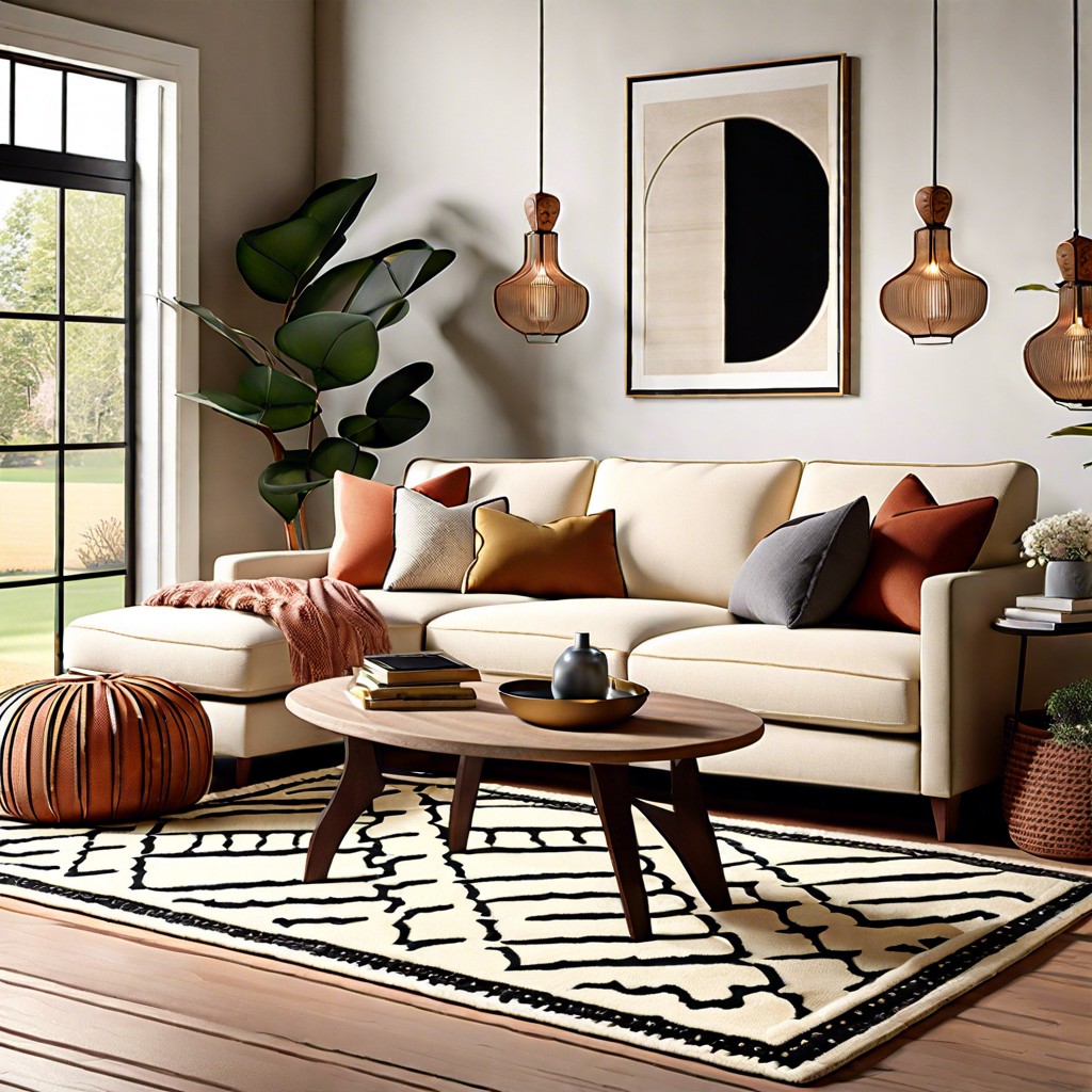 anchor with a bold rug for contrast