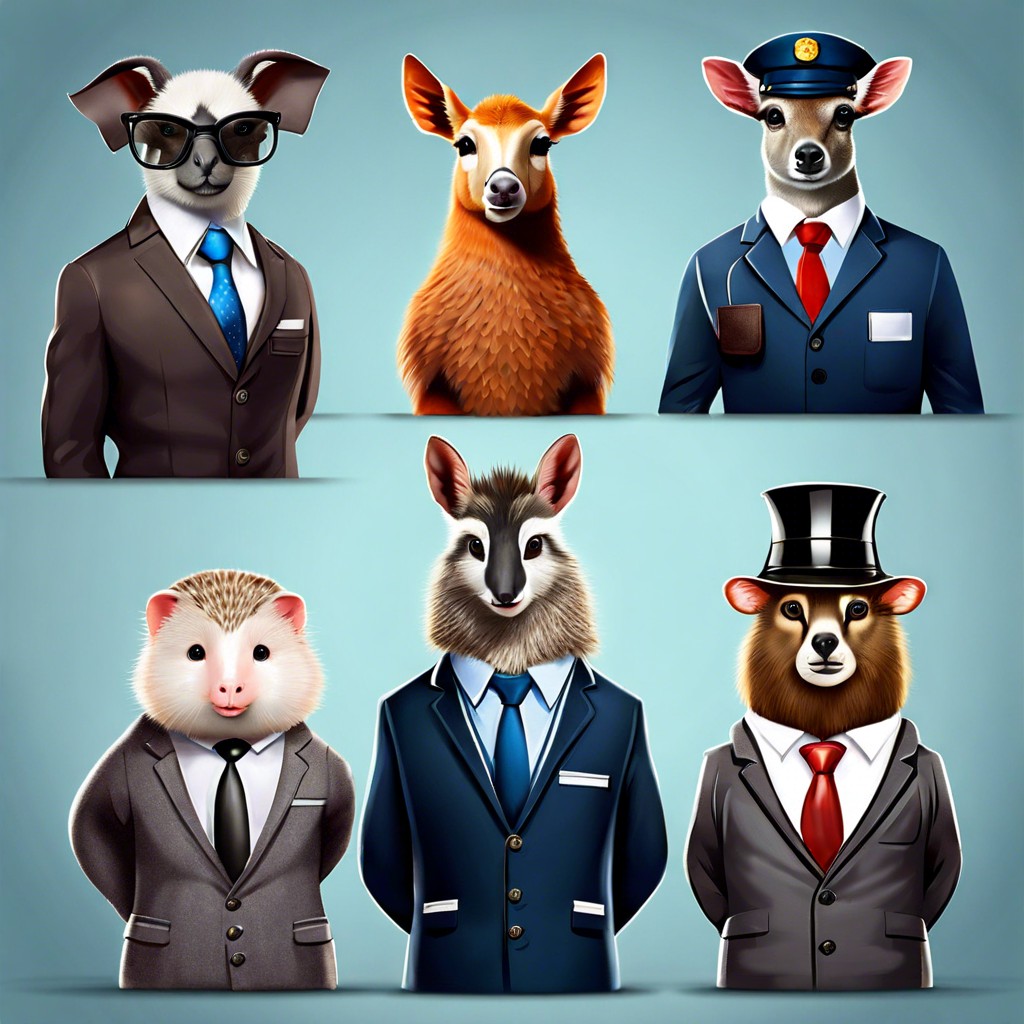 animals dressed for different careers