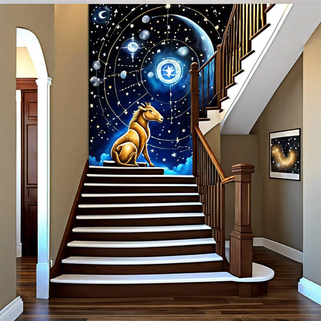 astrological steps zodiac signs or constellations painted on each step