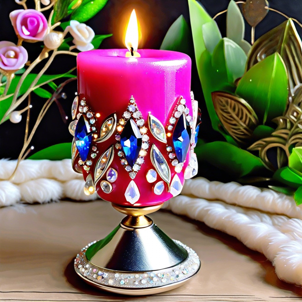 bejeweled candles with rhinestones and glitter glue