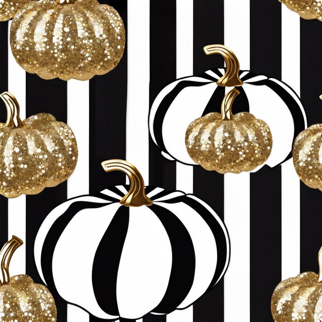 black and white striped with gold glitter accents