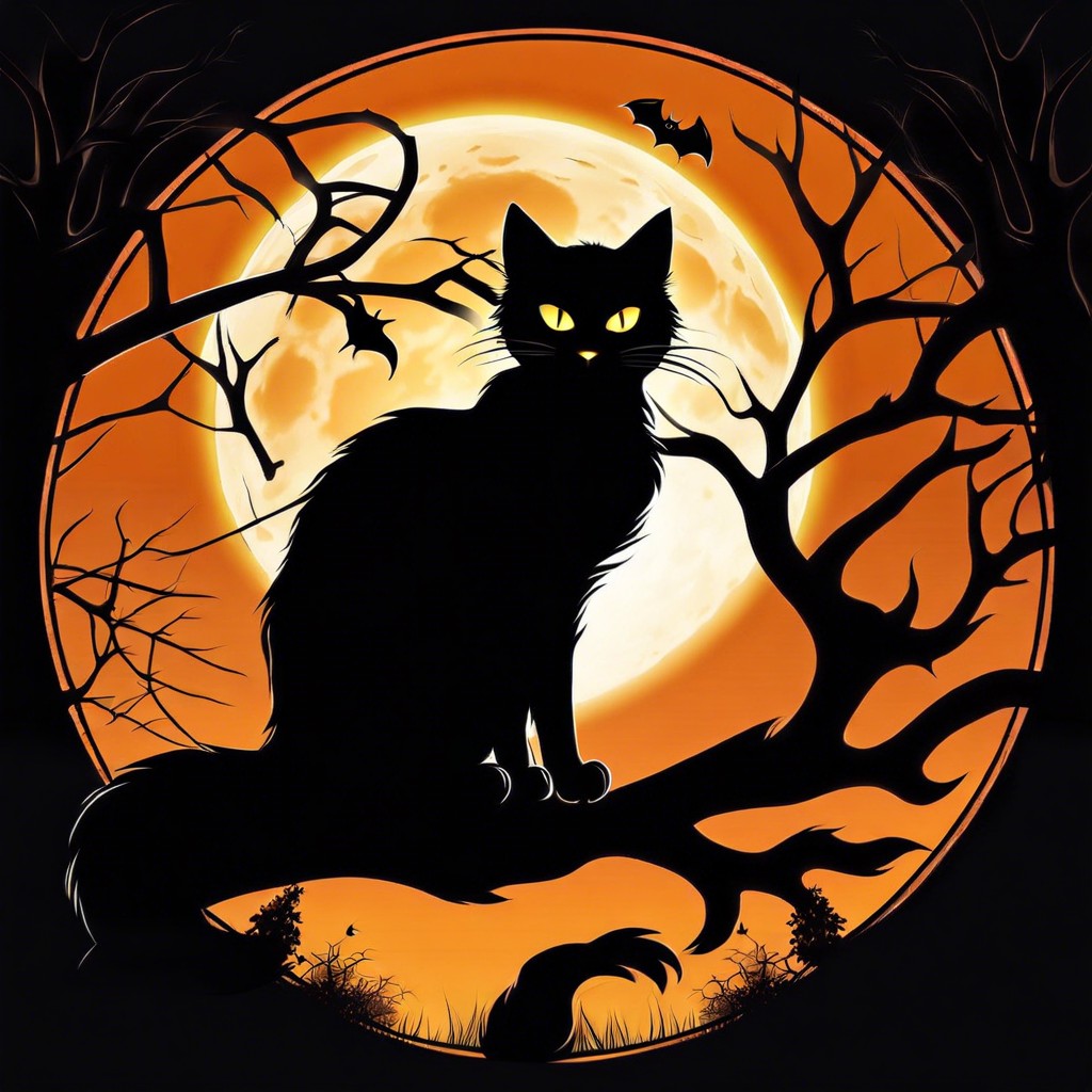 black cat under full moon