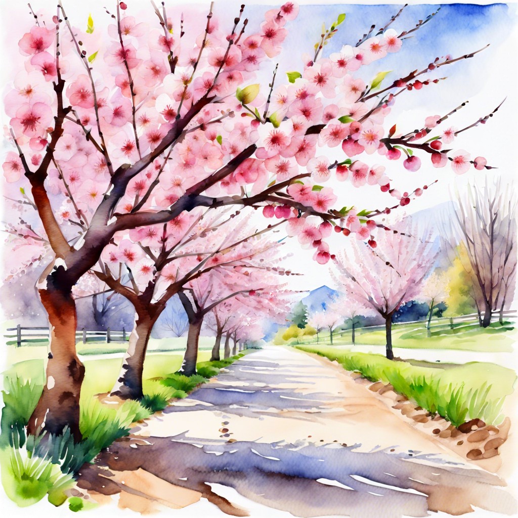 blossoming cherry trees