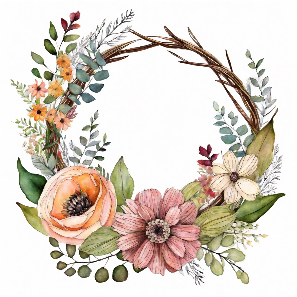 boho chic floral wreath with mixed media