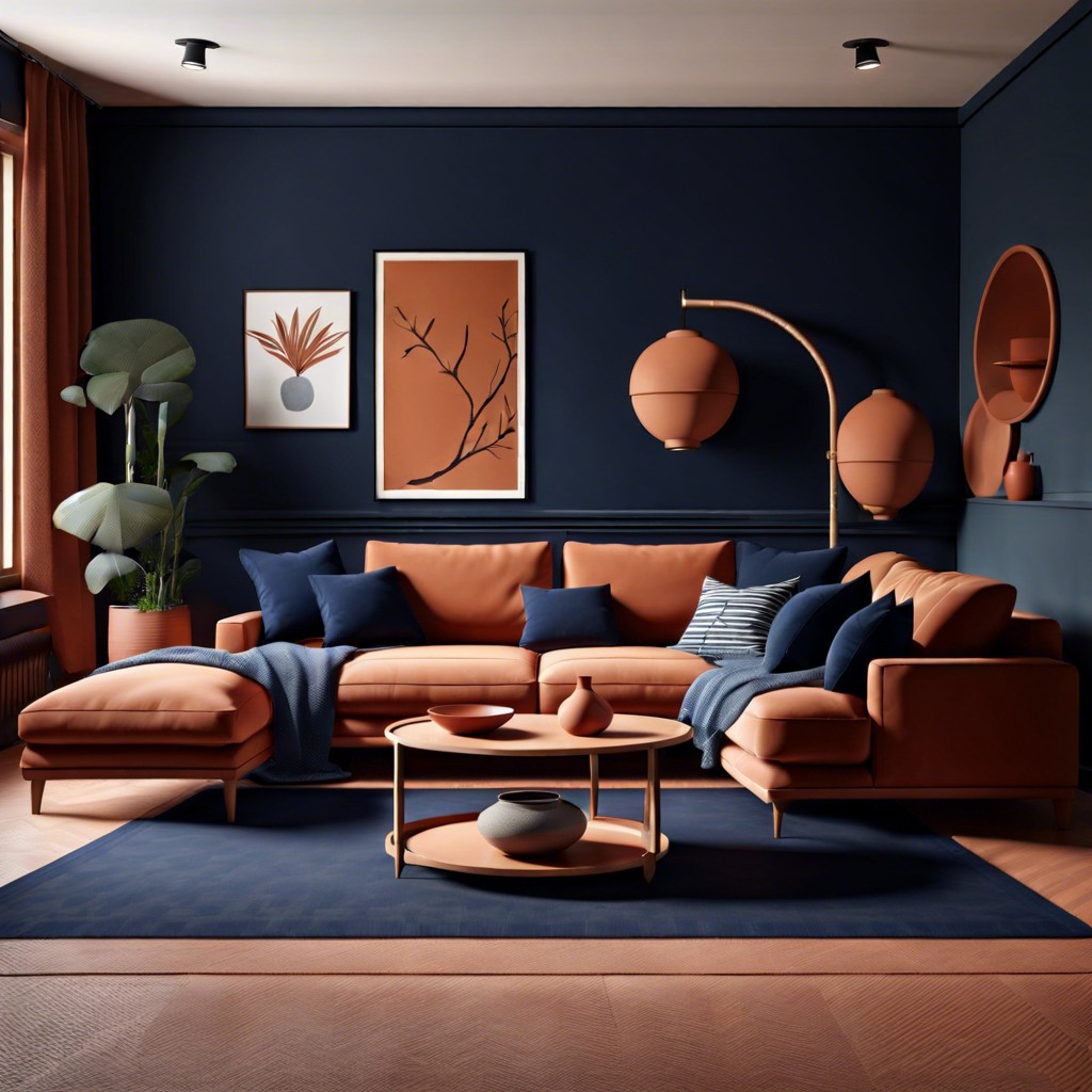 bold terracotta with navy blue