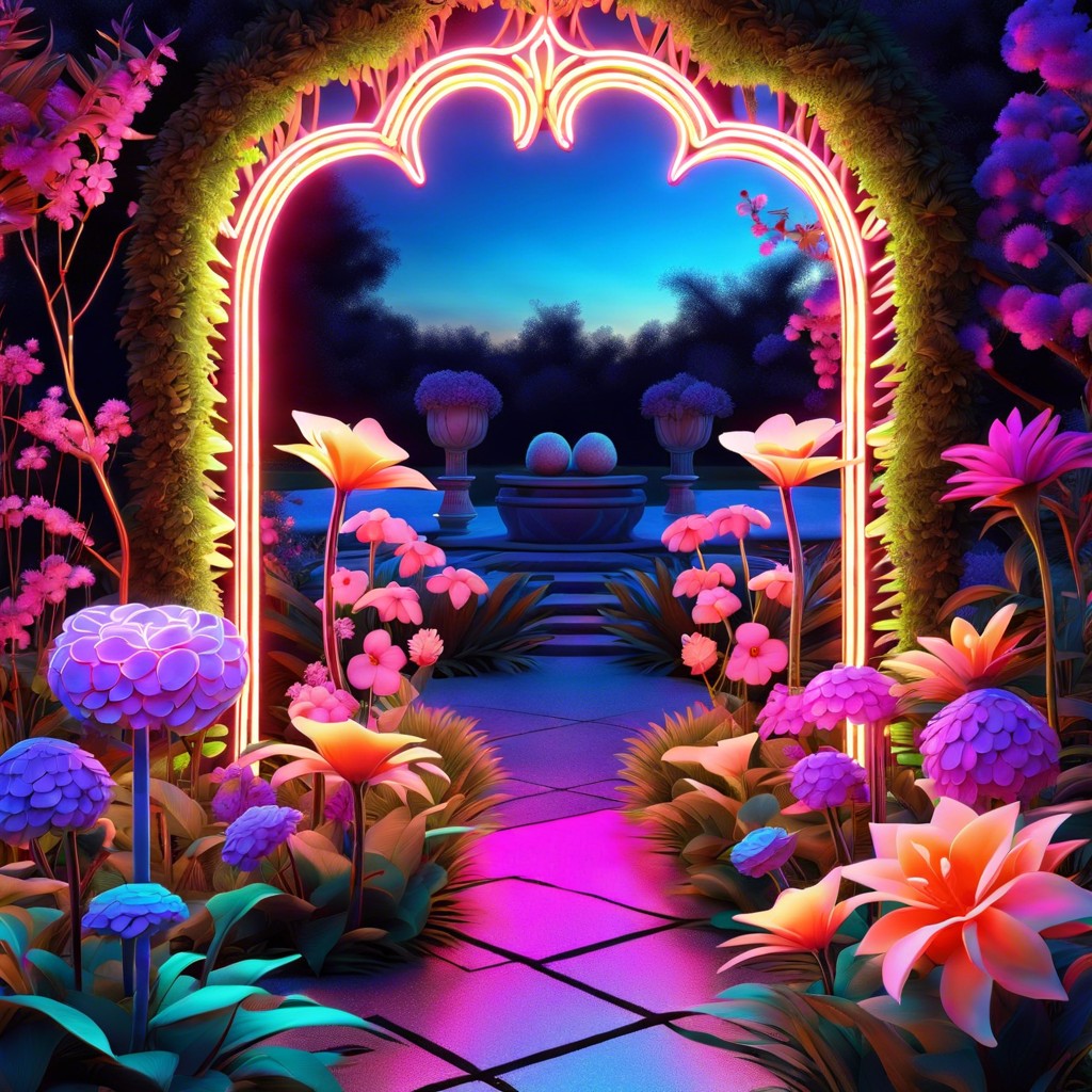 bright neon flowers in a surreal garden