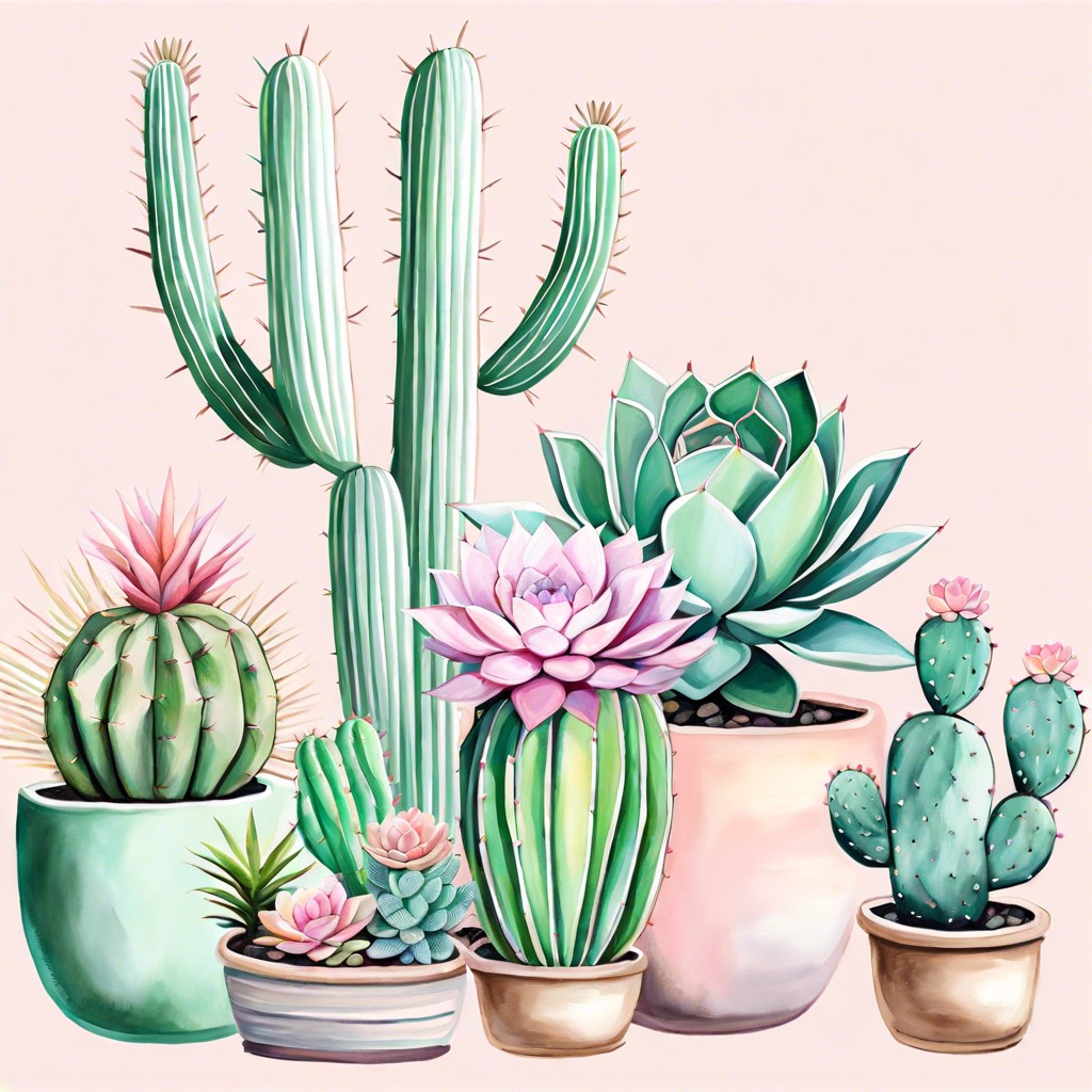 cacti and succulent collection in pastel shades