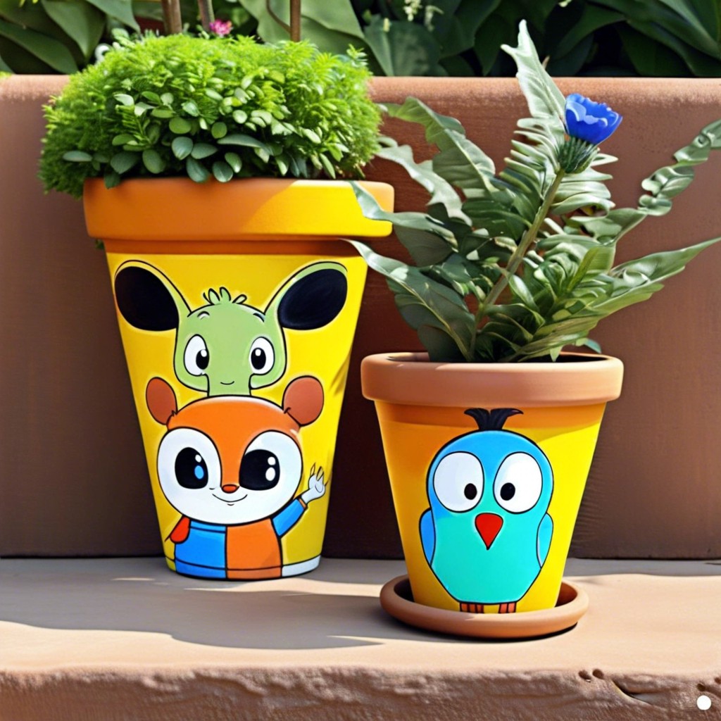 cartoon characters paint pots with beloved childrens cartoon characters