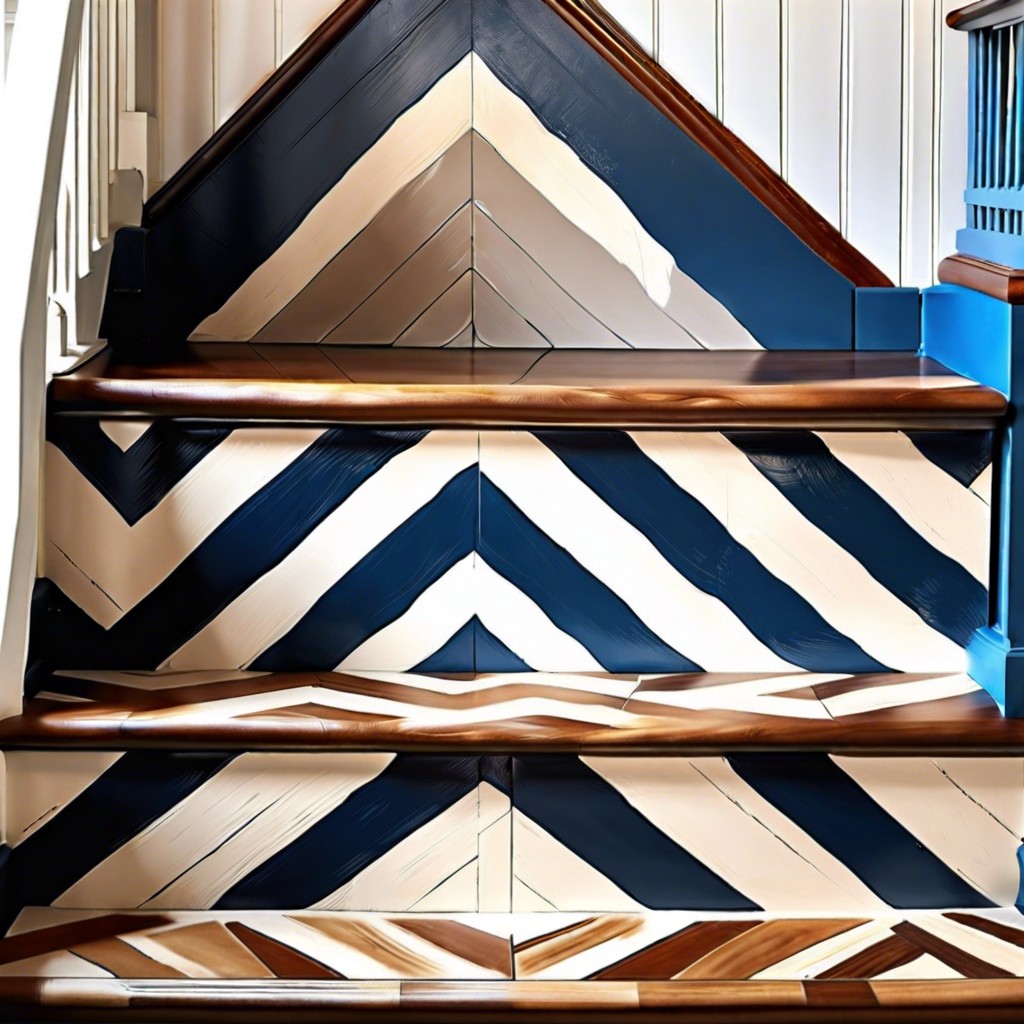 chevron zigzags paint a bold chevron pattern across the steps