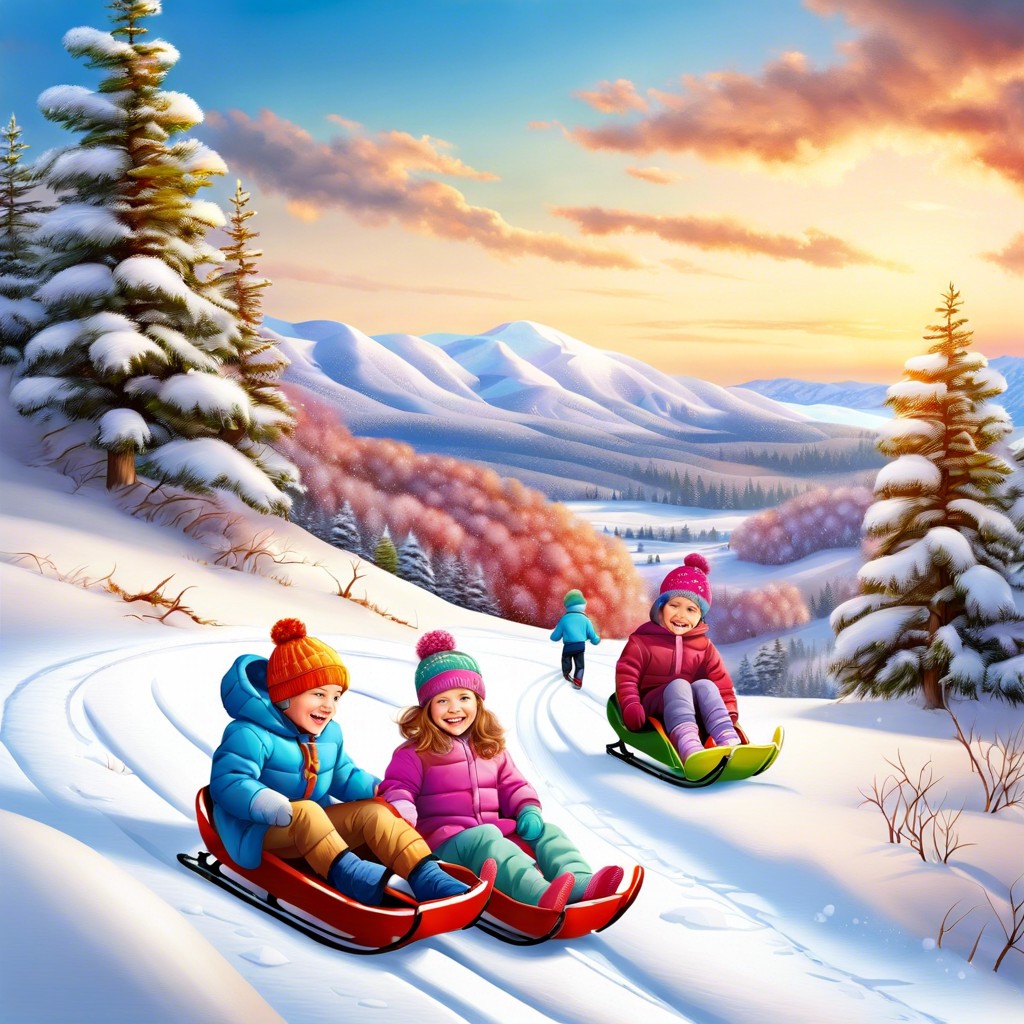 children sledding down a hill