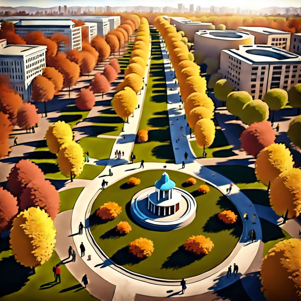 city park in autumn from a birds eye view