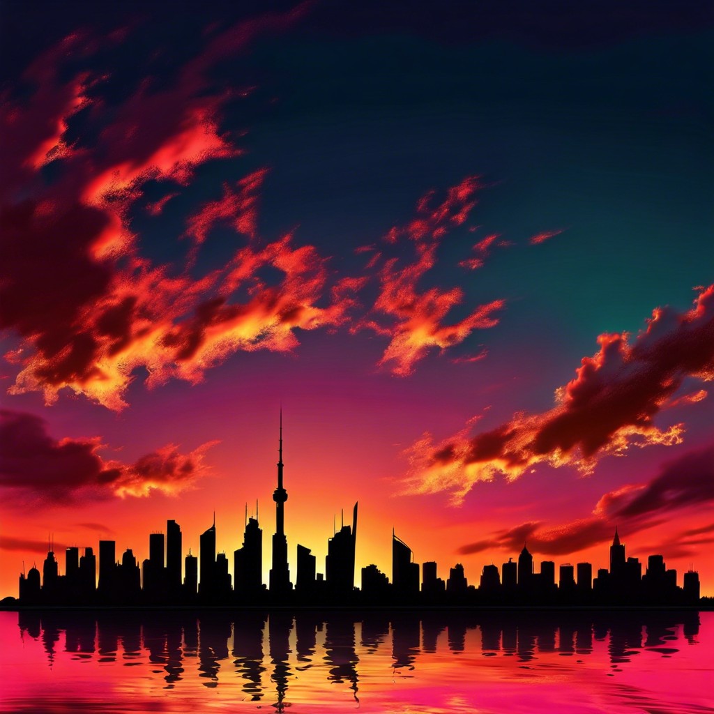 city skyline at sunset