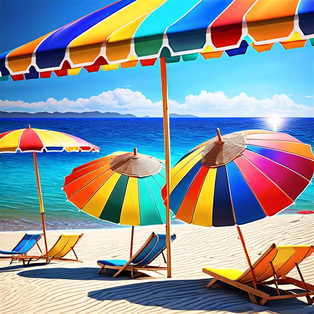 colorful beach umbrellas dotting the shoreline