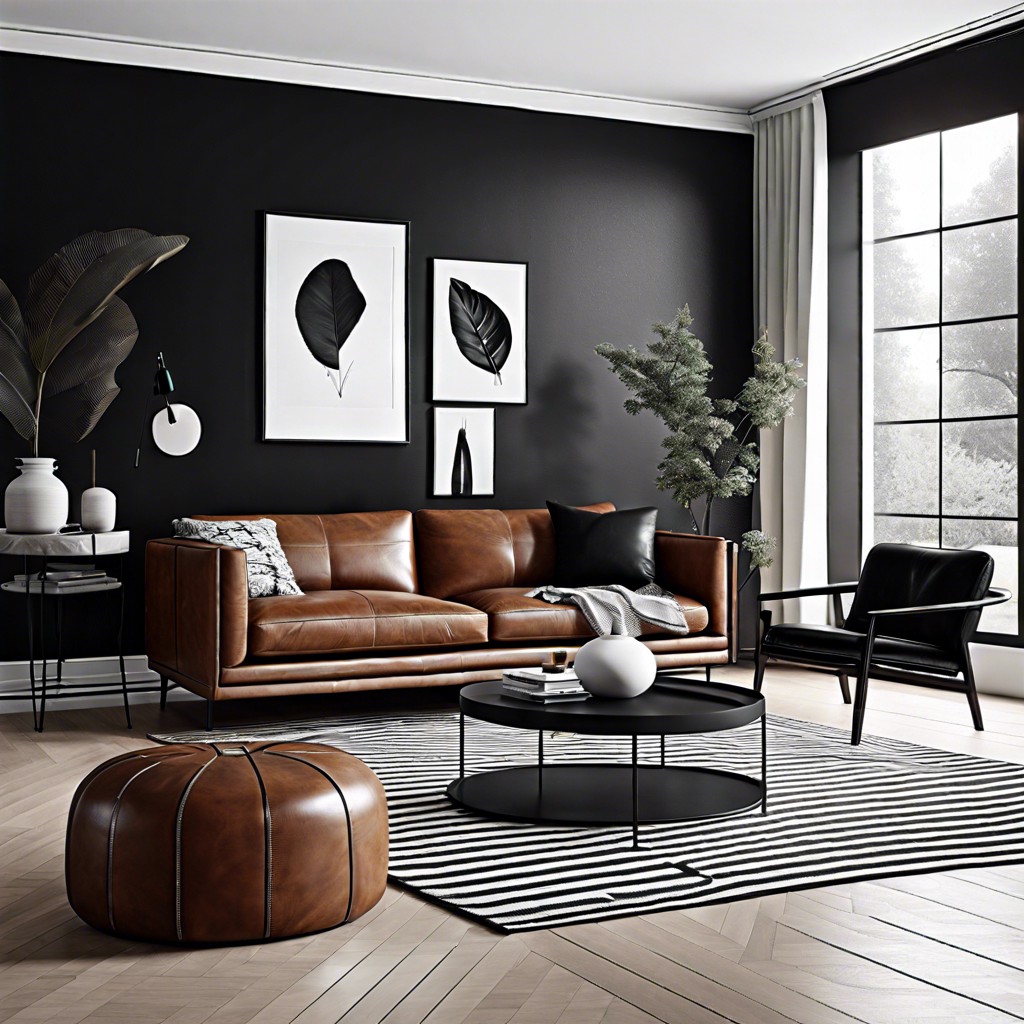 combine a cognac sofa with monochrome minimalism