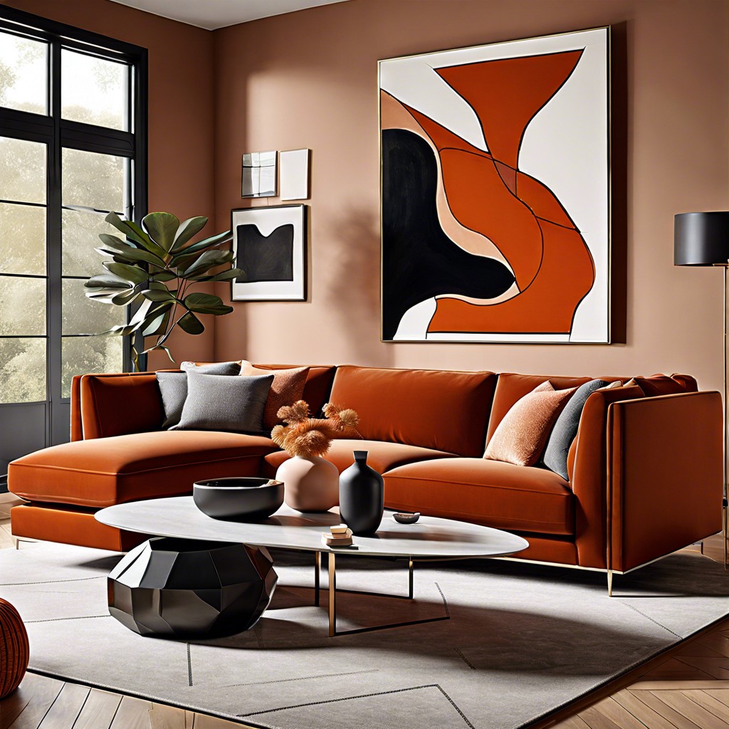 complementing the sofa with abstract art for a contemporary gallery feel