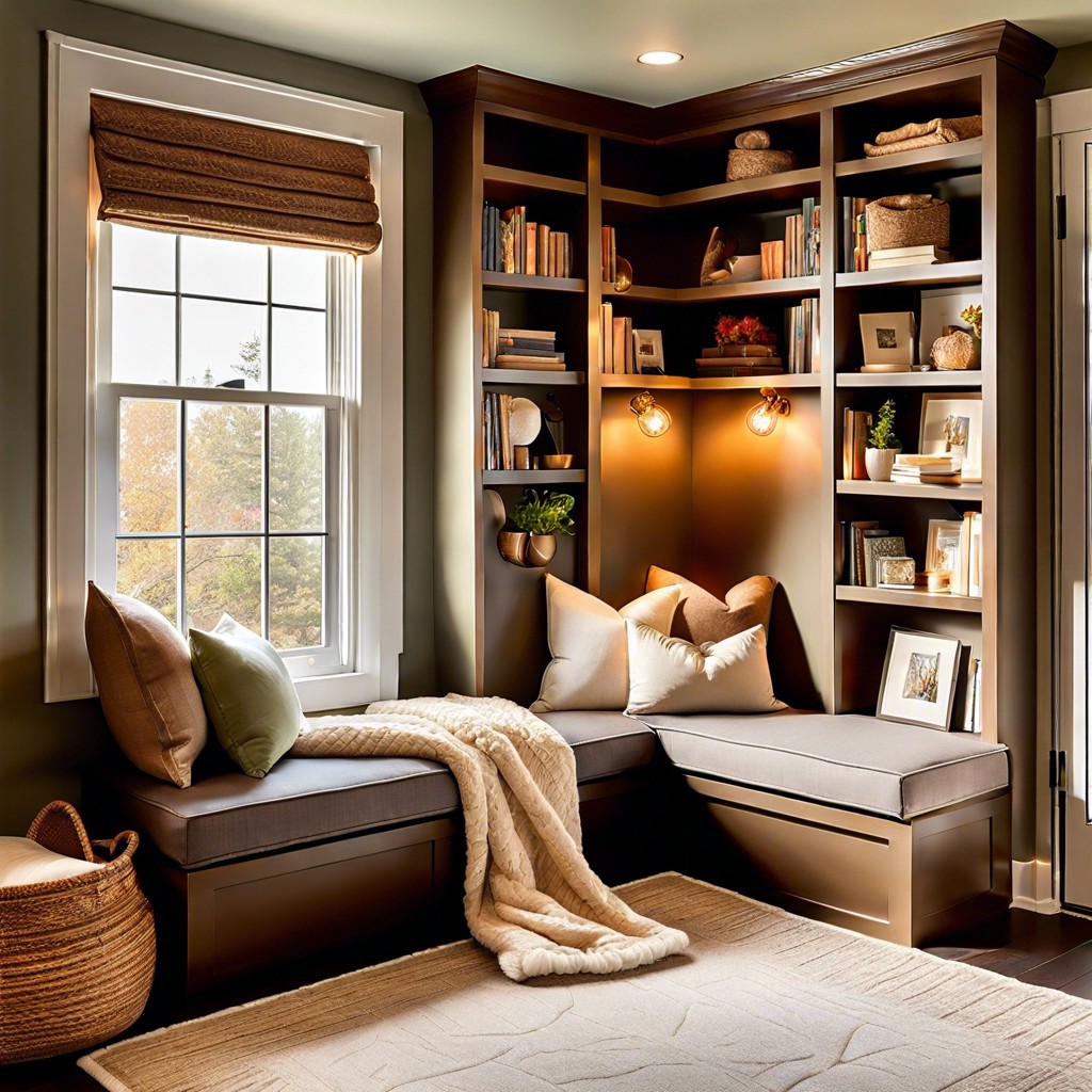corner reading nook with bench