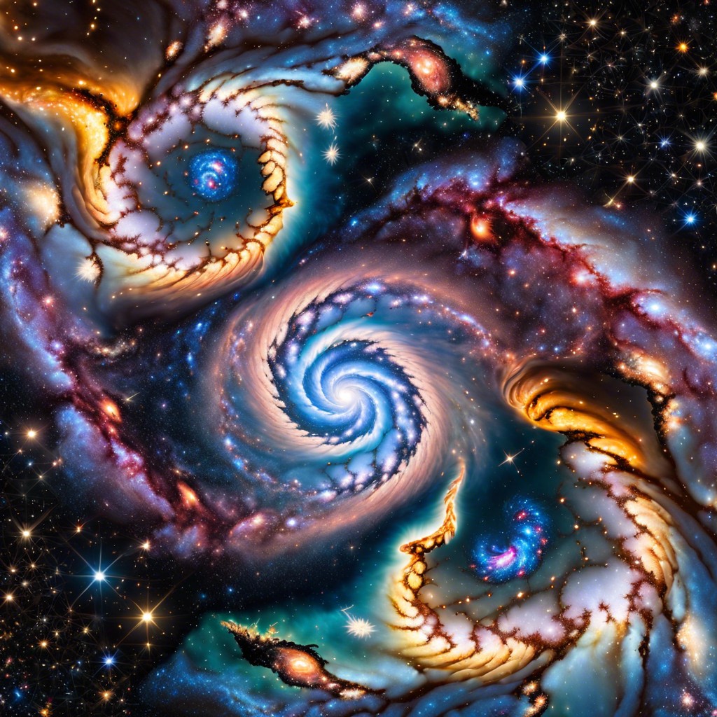 cosmic whirlpool – spiral galaxies merging in vivid colors