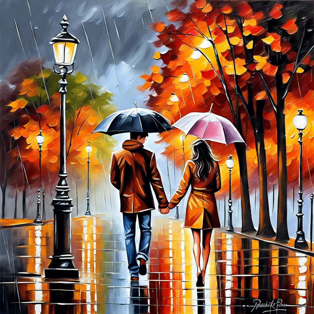 couple walking in rain