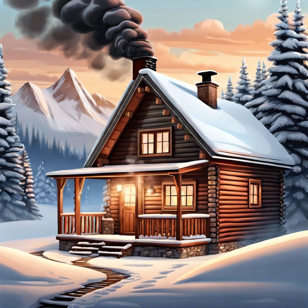 cozy cabin with smoke from chimney