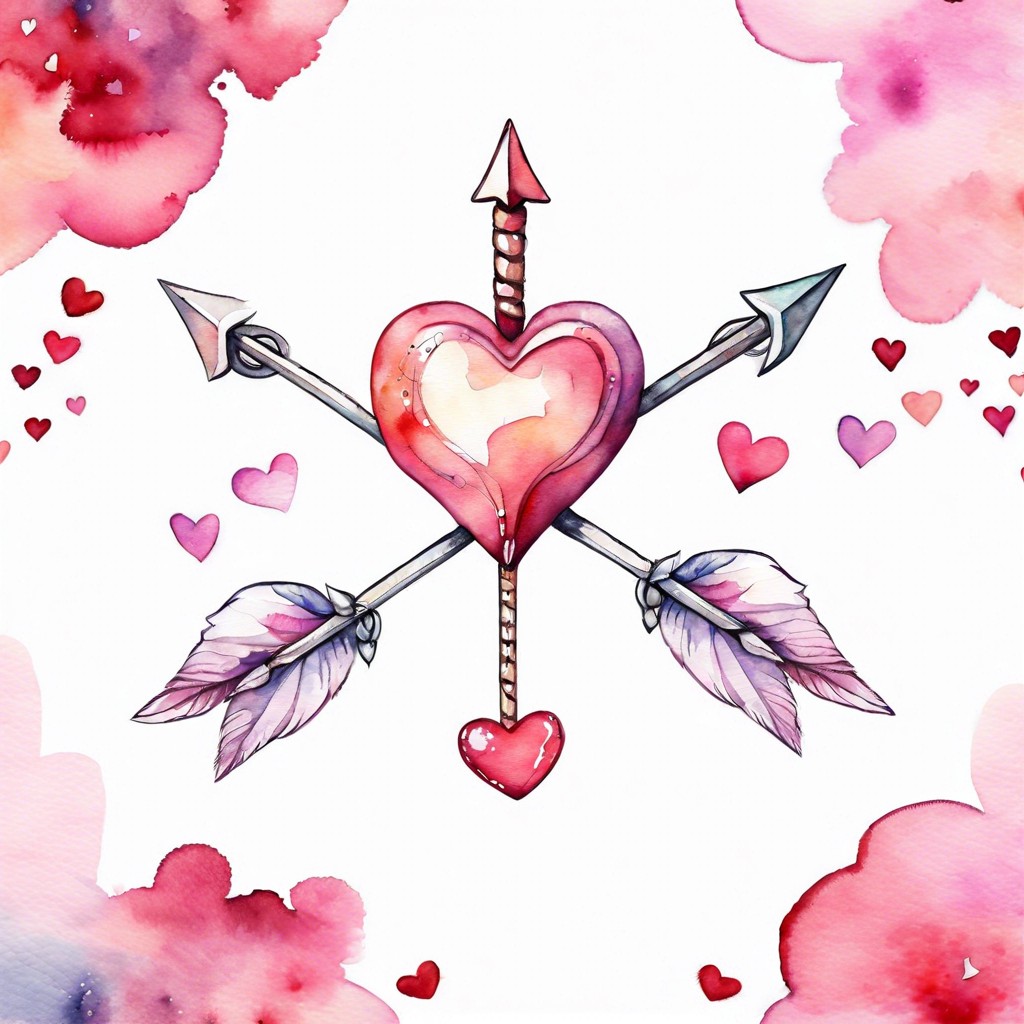 cupids arrow through a series of hearts