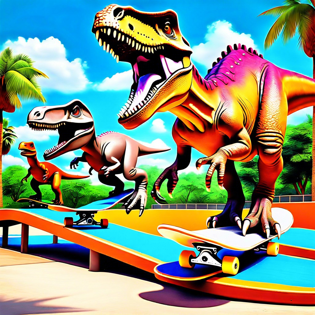 dinosaurs skateboarding