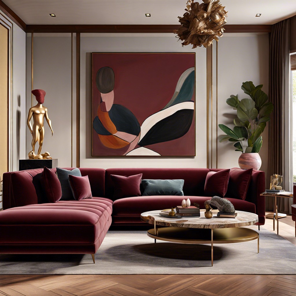 eclectic artistry surround the sofa with diverse art pieces for a cultured ambiance