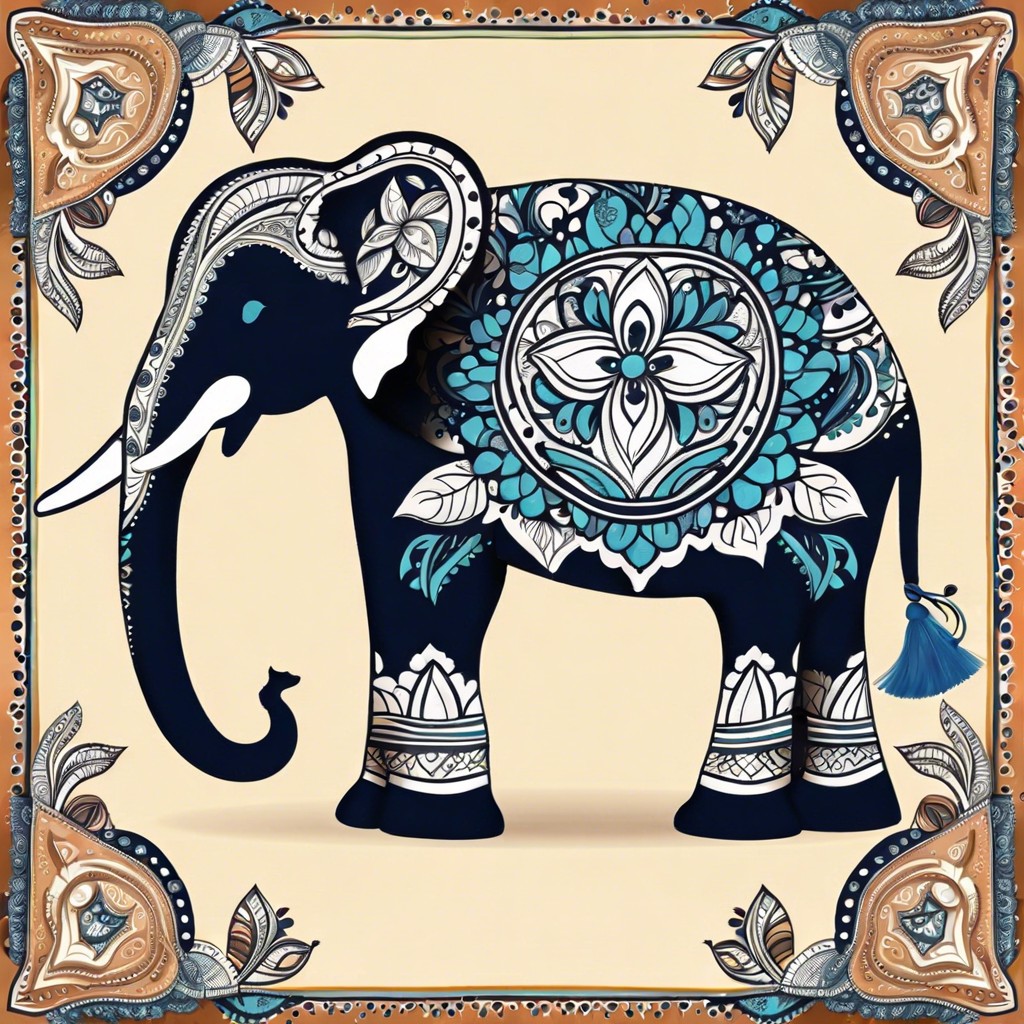 elephant silhouette with a paisley pattern background