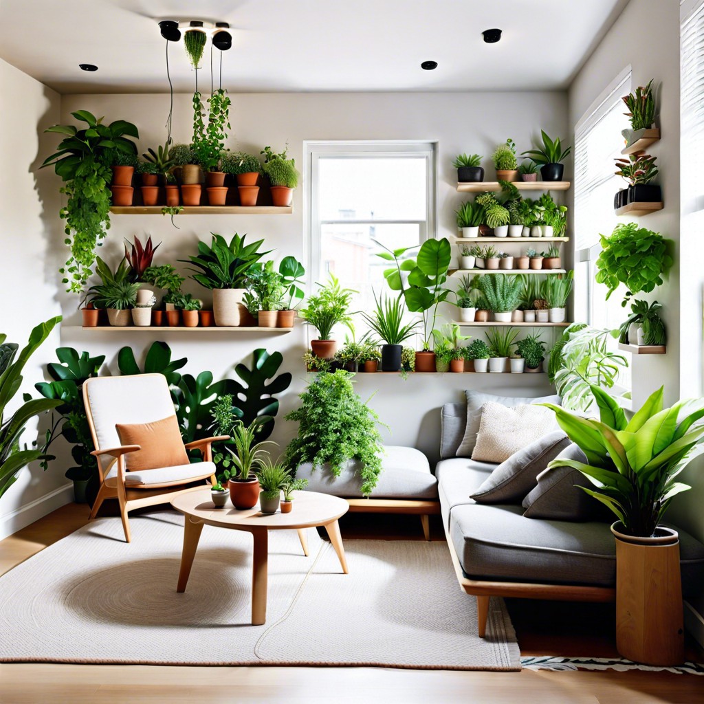 elevate plants on wall mounted shelves