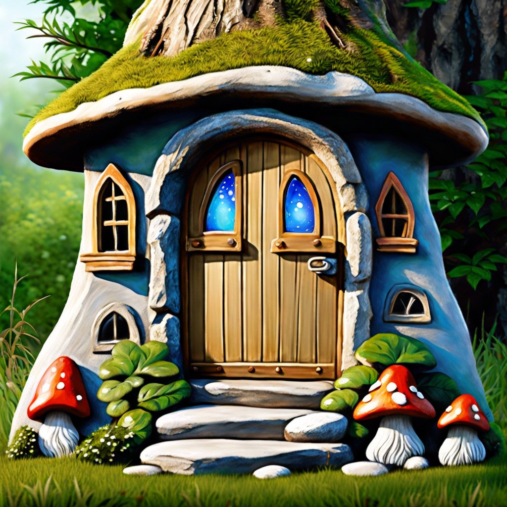 fairy and gnome houses with tiny doors and windows