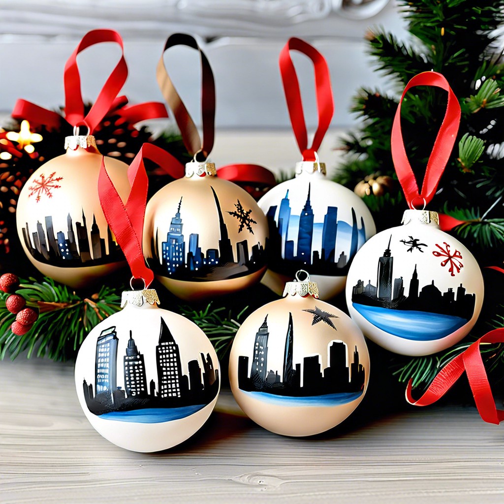 famous city skylines with holiday flair