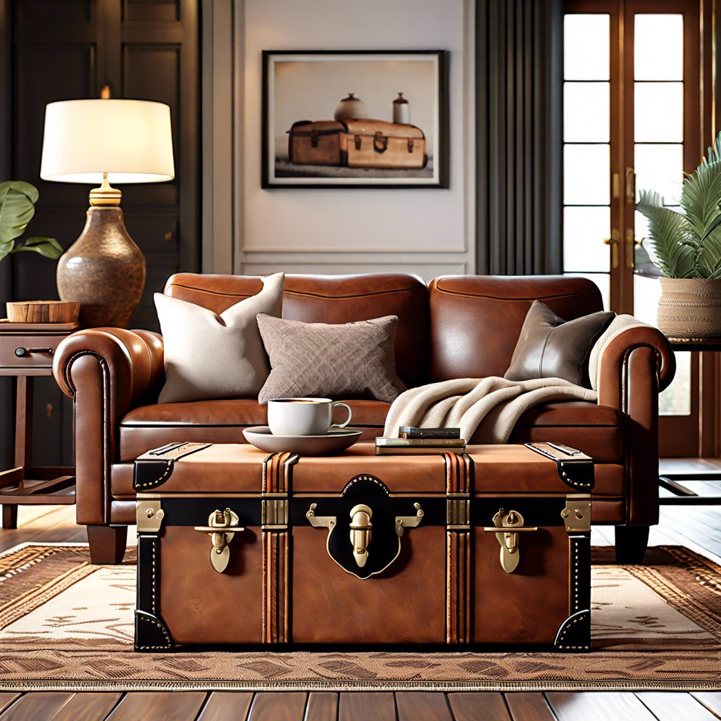 feature a vintage trunk as a coffee table