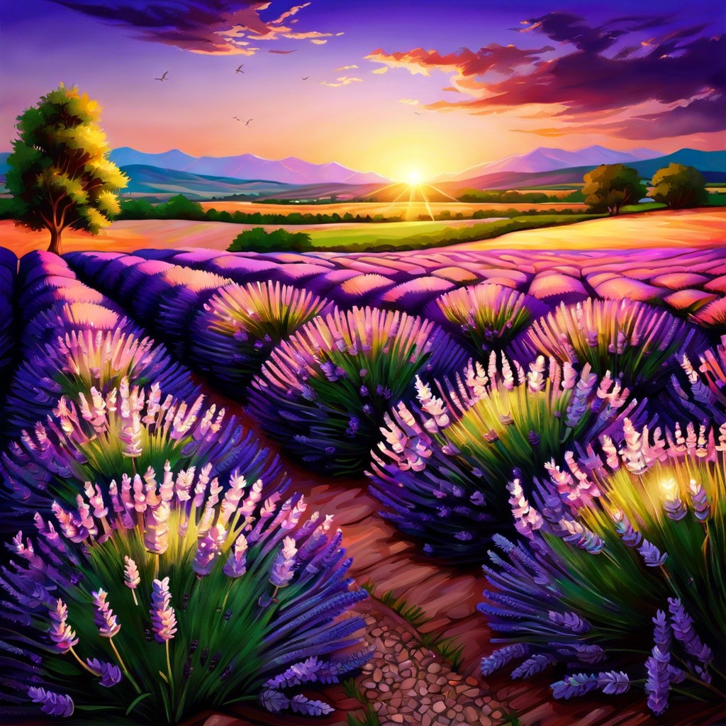 field of lavender under a sunset