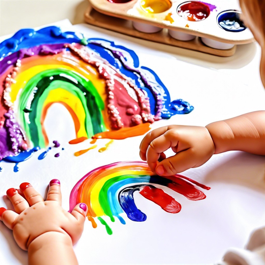 finger painting rainbows